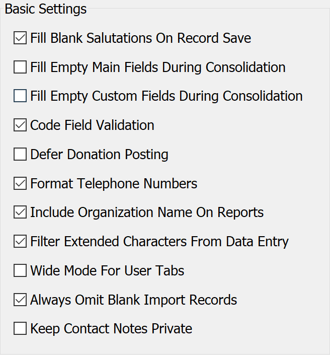 Program Settings - Zoom in on Basic Settings