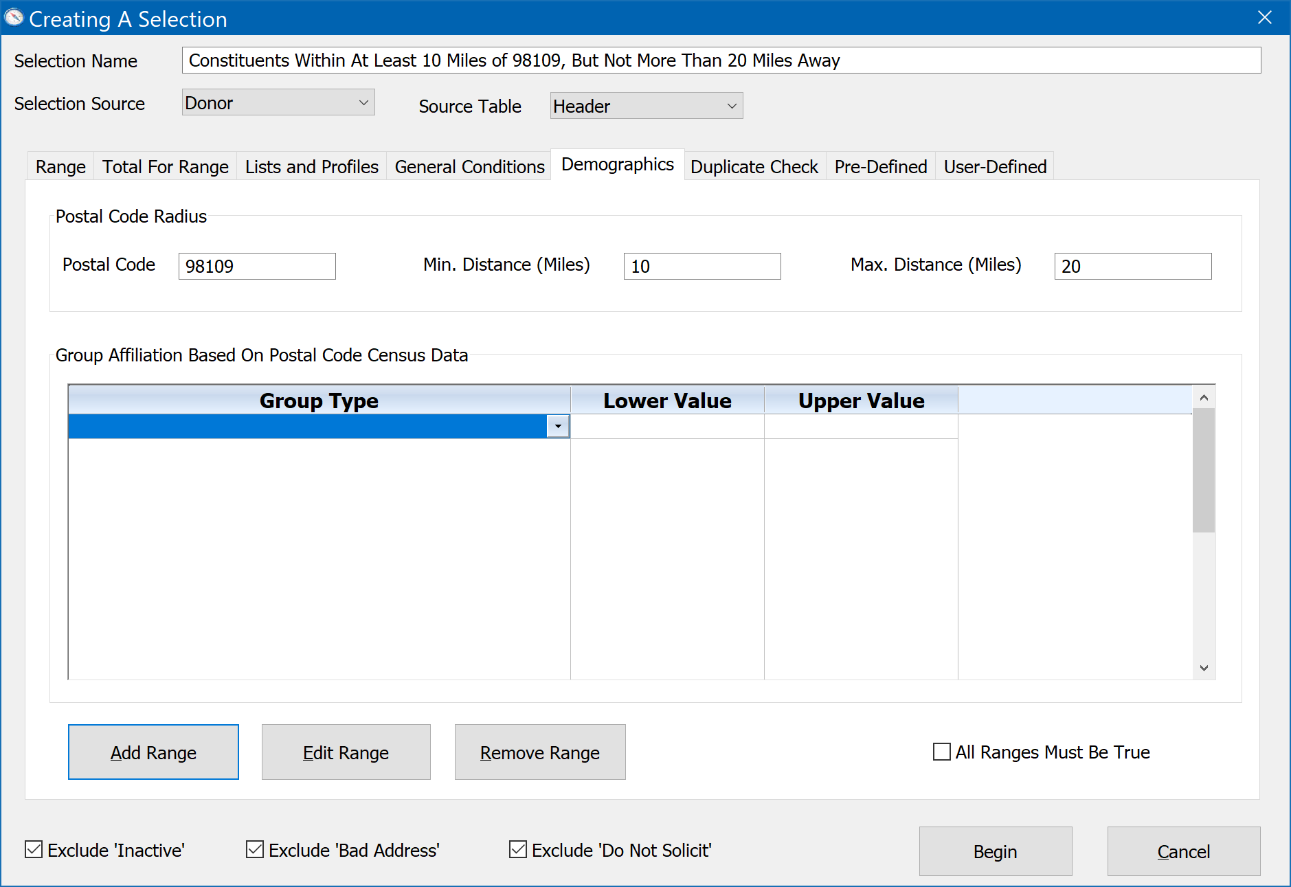 Creating A Selection - Demographics Radius