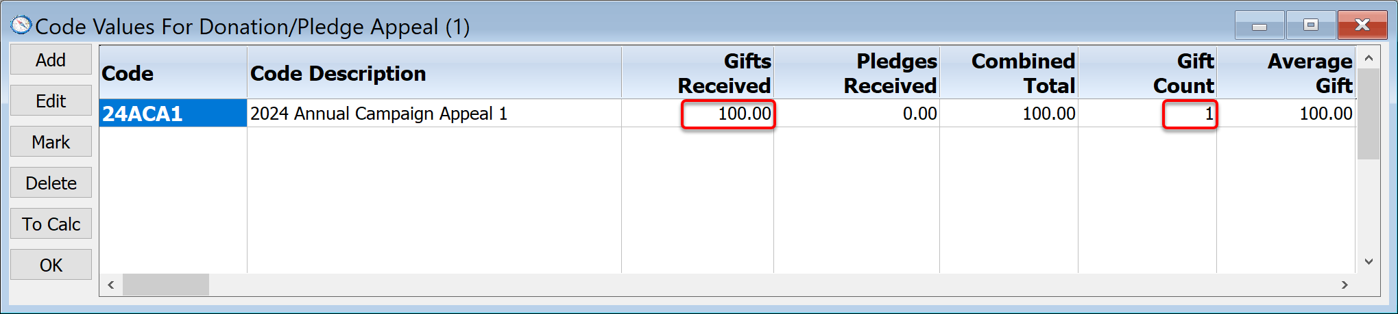 Donation-Pledge Statistics For 17ACA1