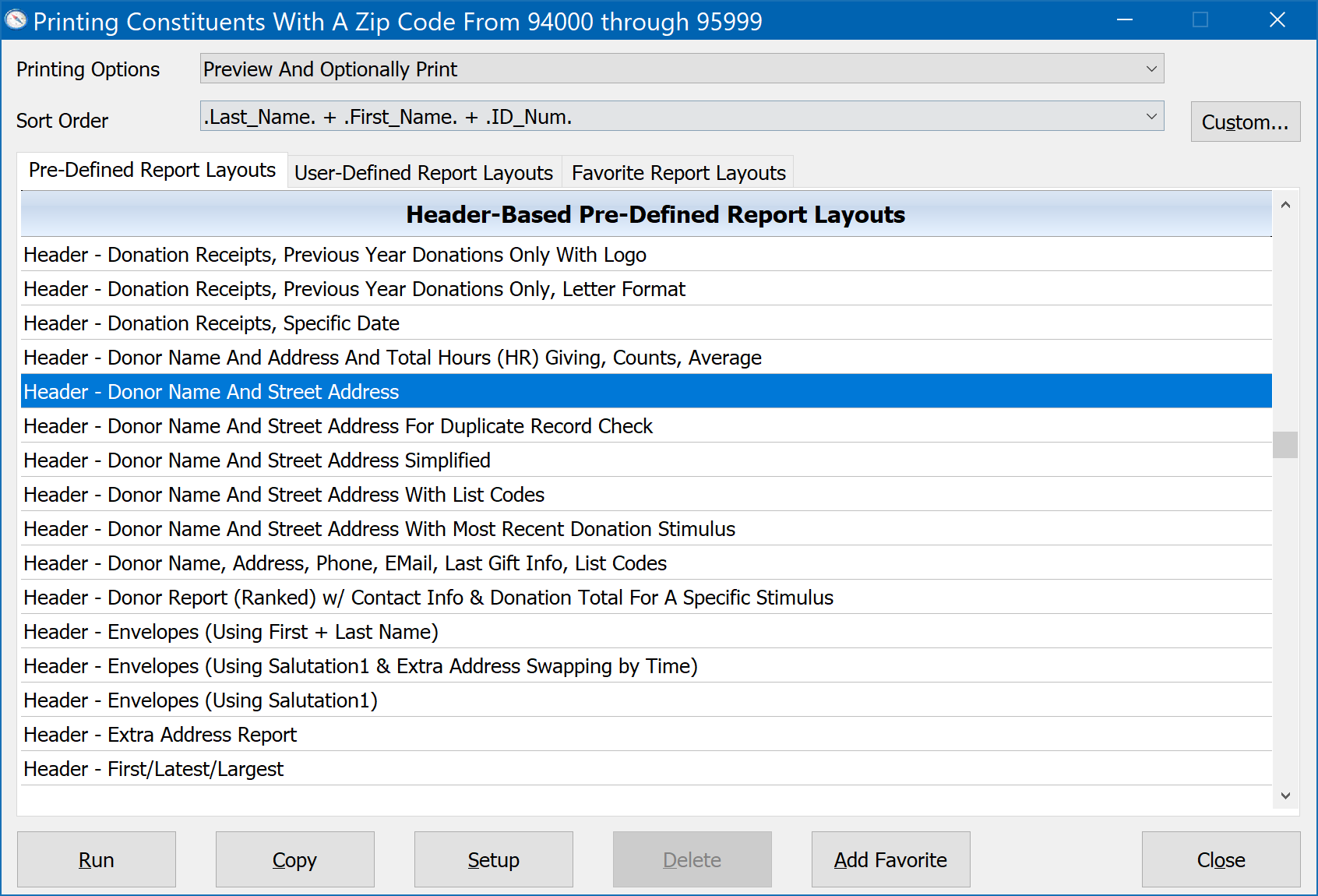 Printing Zip Code Selection