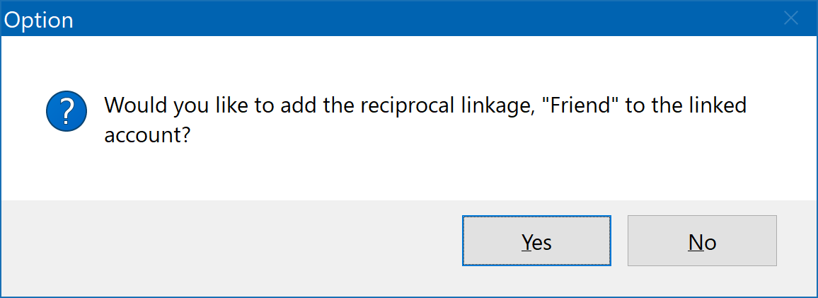 Prompt for adding reciprocal Linkage