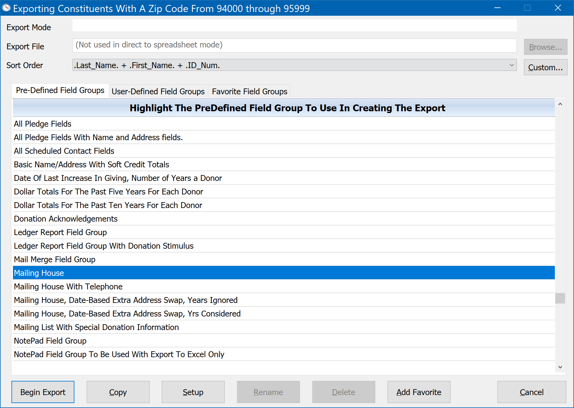 Exporting Constituents With A Zip Code From 94000 through 95999 to Excel
