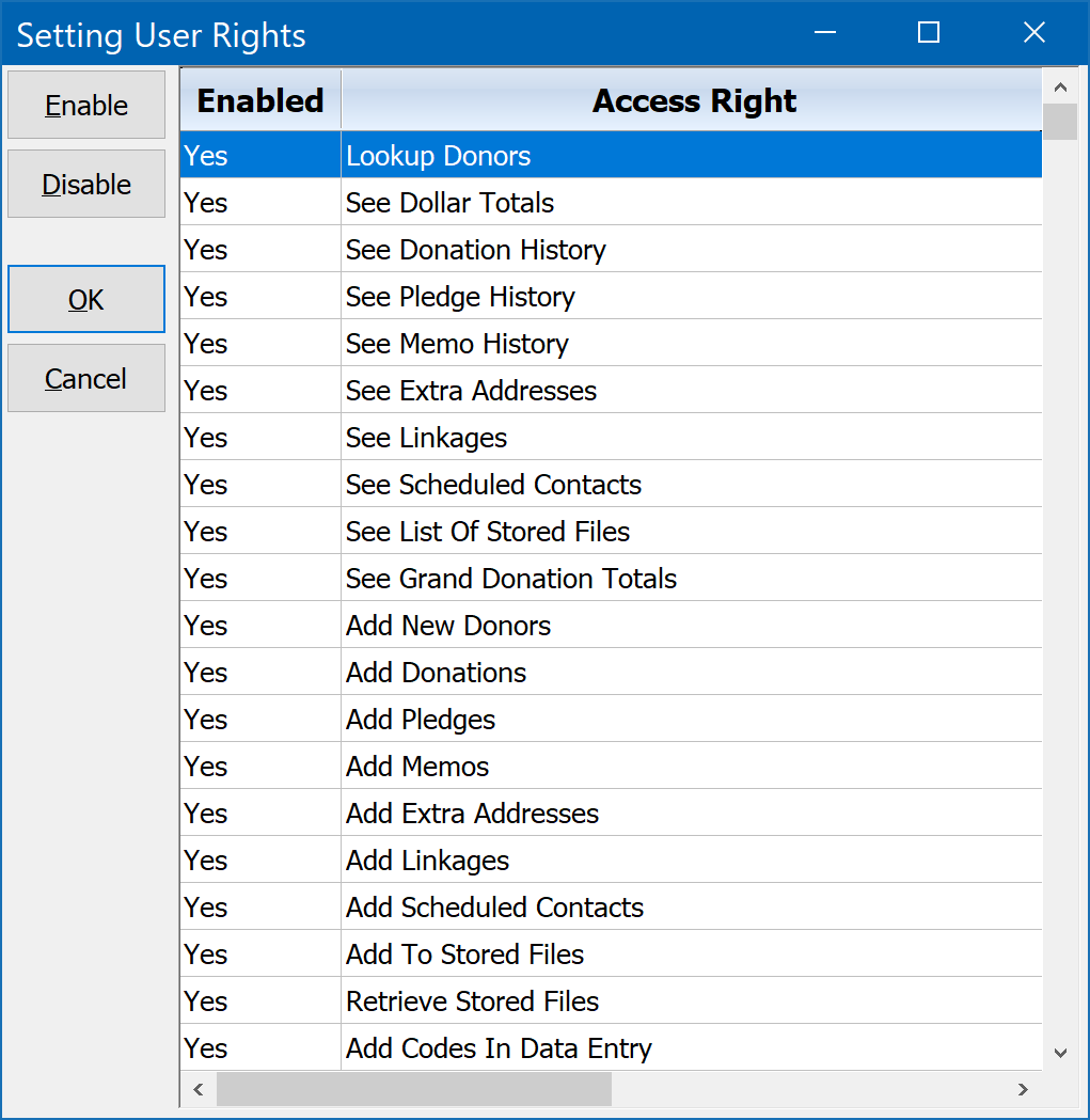 Setting User Rights