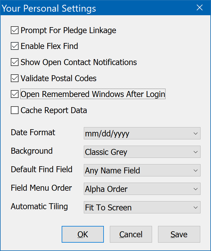 Personal Settings Dialog