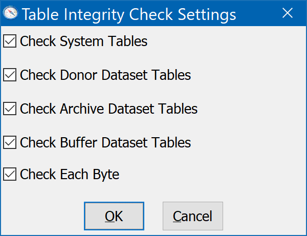 Table Integrity Check Settings