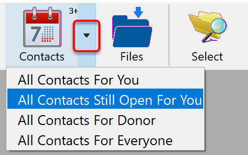 Contacts Toolbar Icon Pop-Up Menu