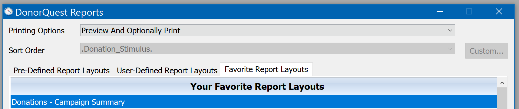 Reports Menu Showing A Favorite Added