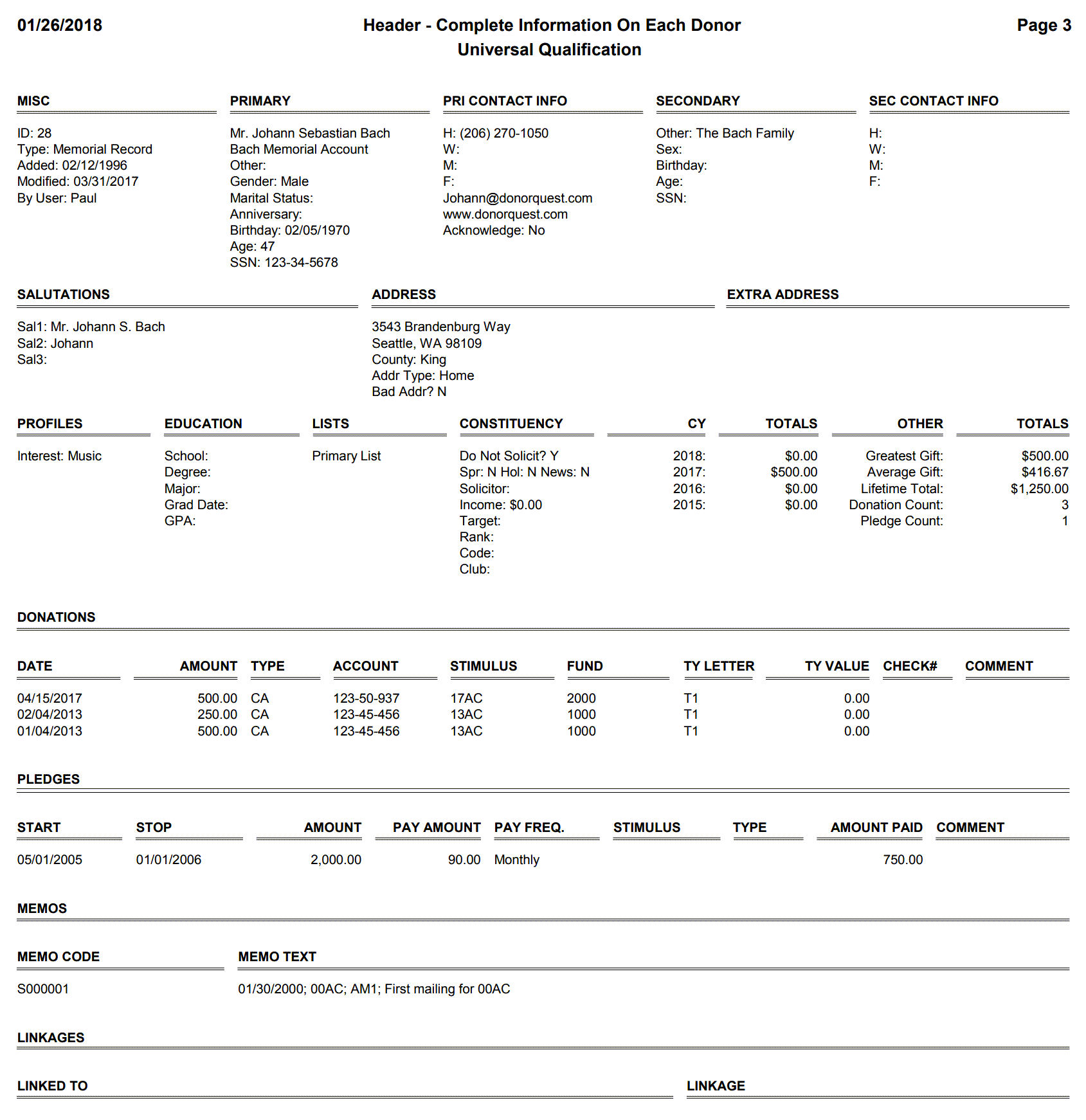 Header - Complete Information On Each Donor With Soft Credit Donations (Part 1)