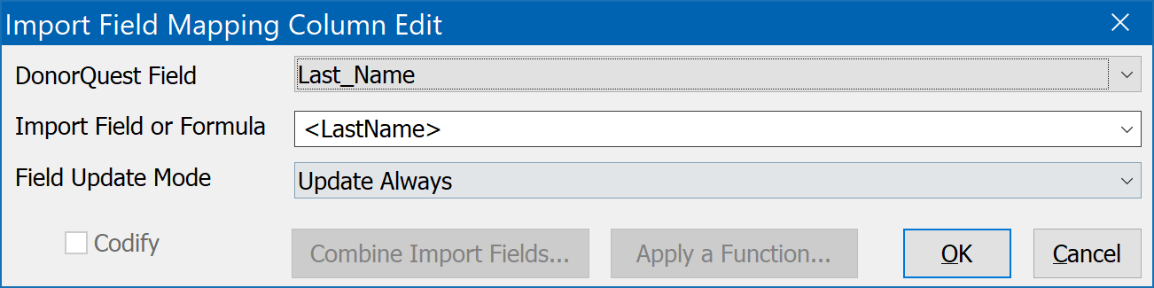 Import Field Mapping Column Edit