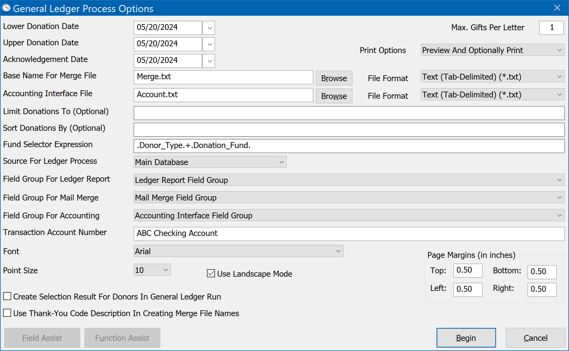 General Ledger Process Options