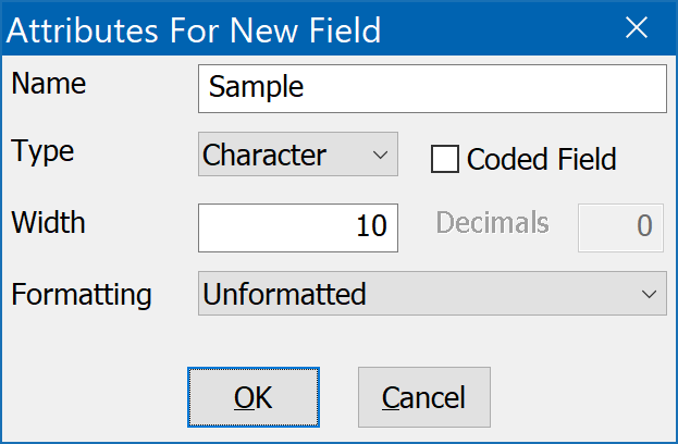 User Defined Field Setup - New field form