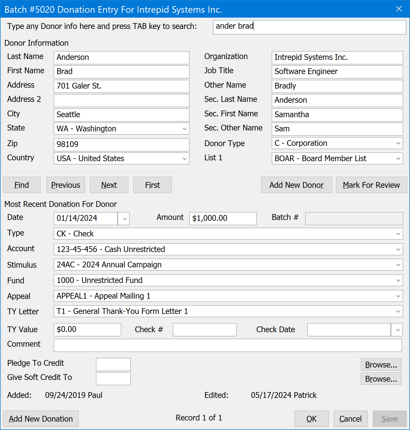 Batch Entry Screen