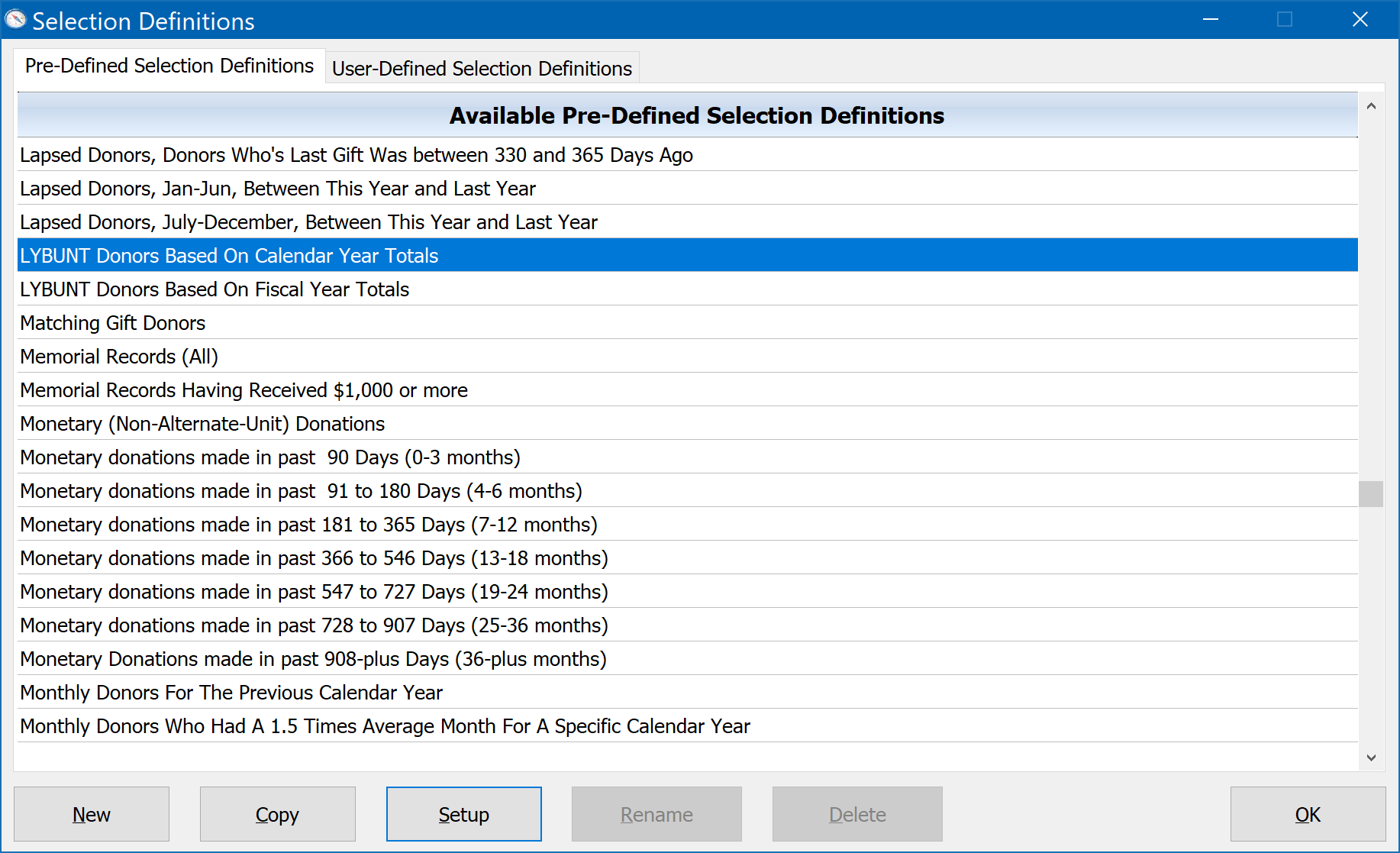 Selection Definitions