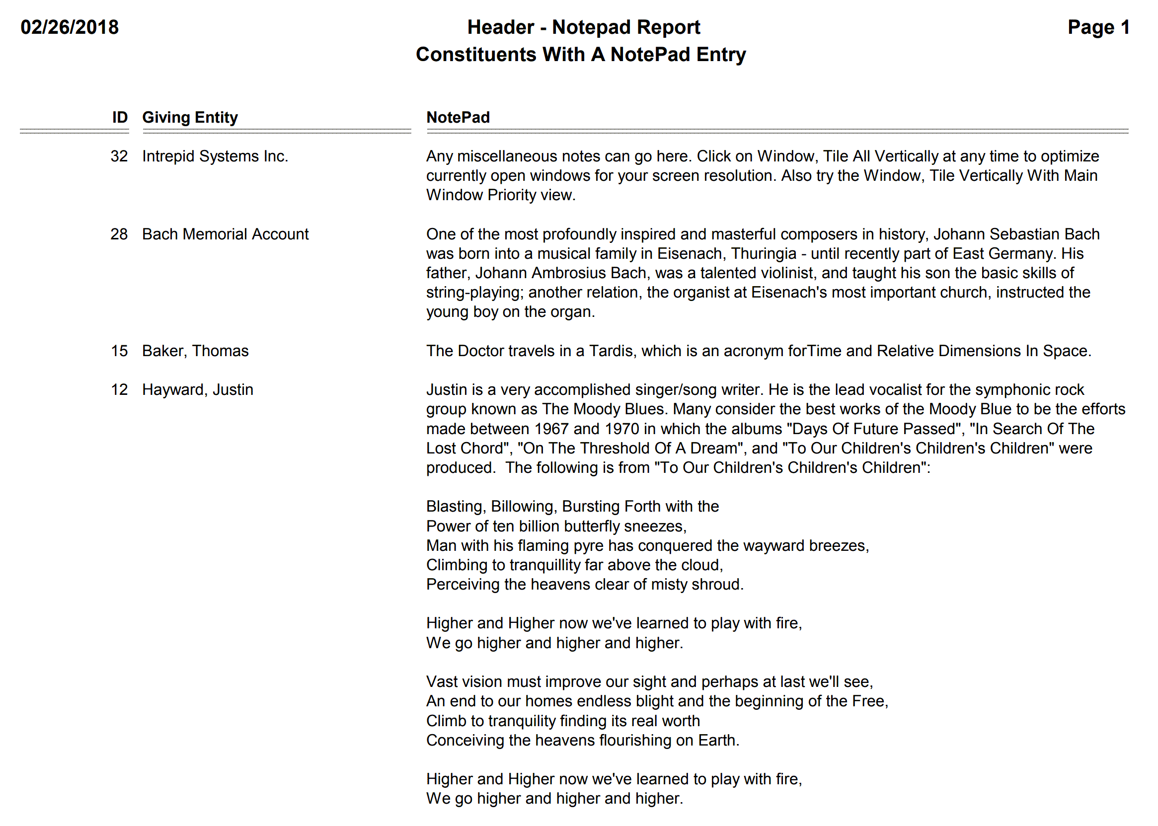 Header - Notepad Report