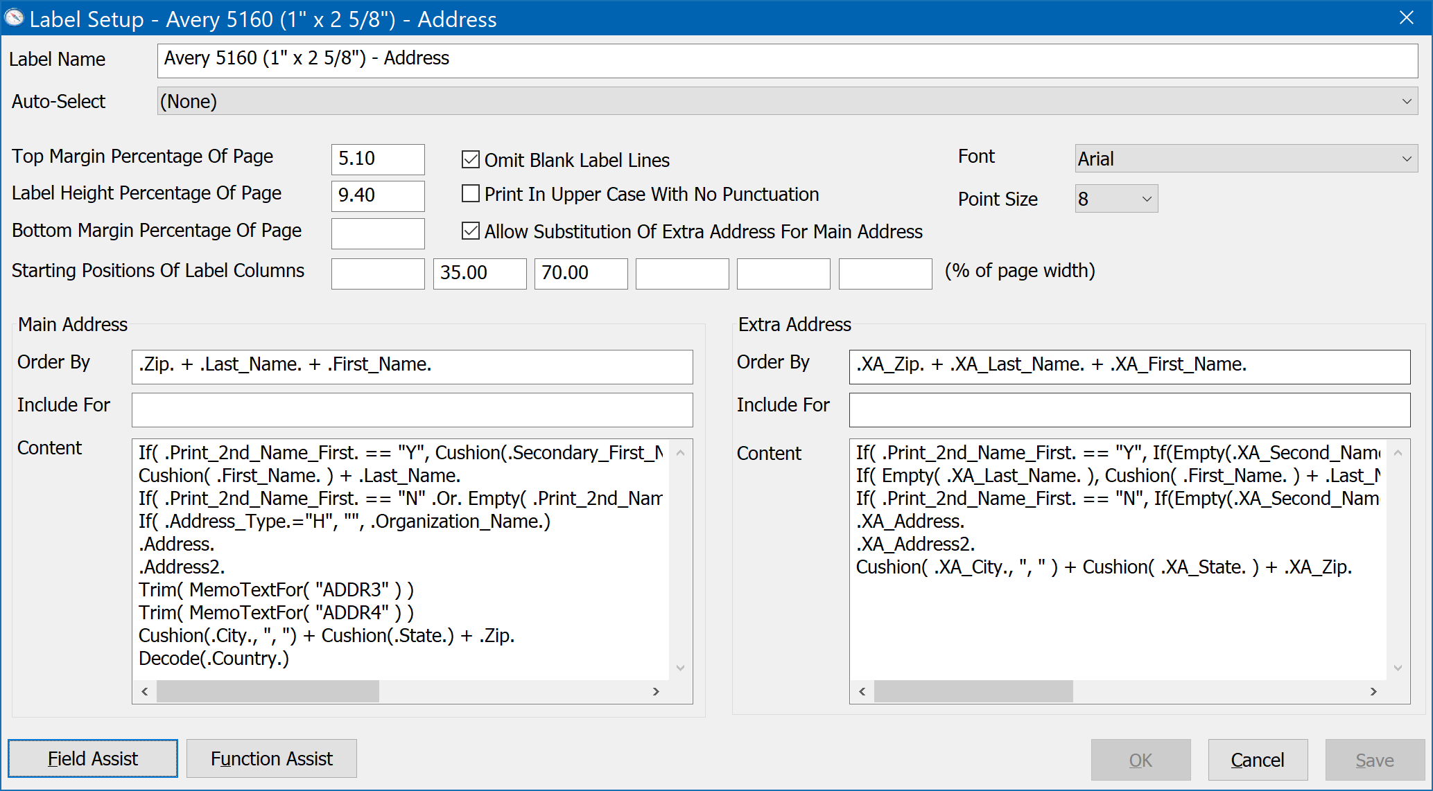 Mailing Label Setup Dialog