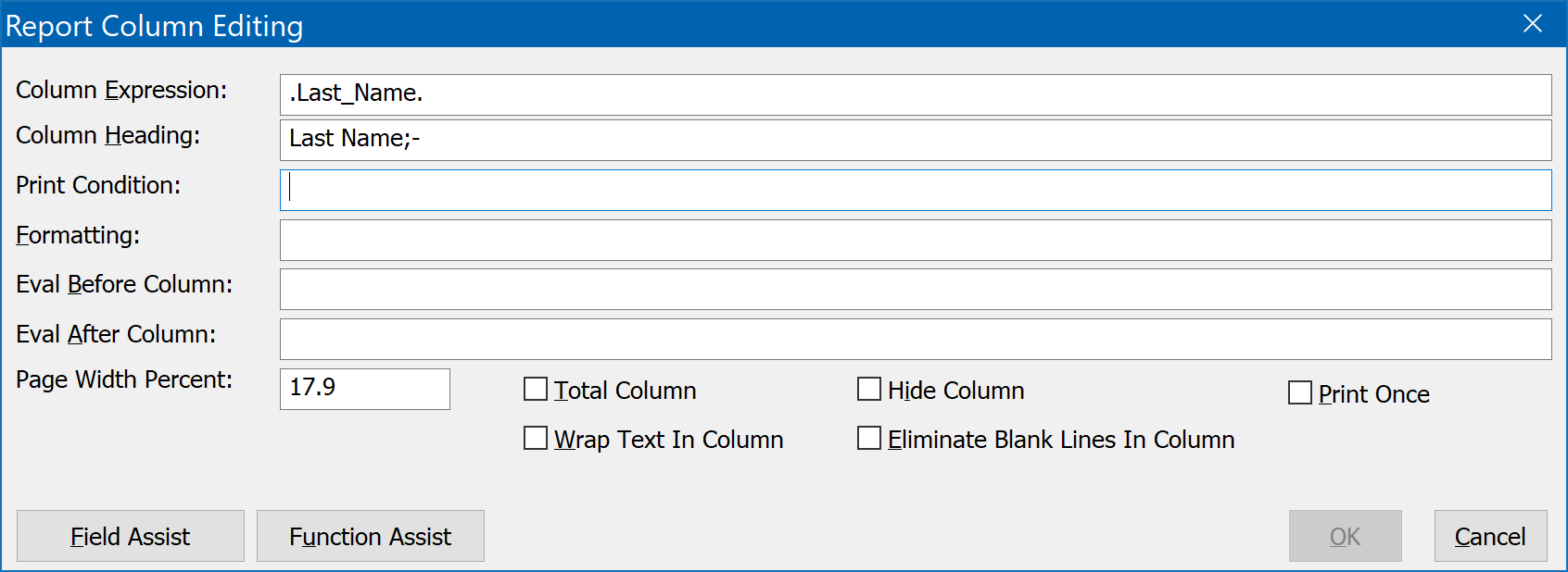 Report Setup - Header - Donor Name And Street Address - Report Column Editing