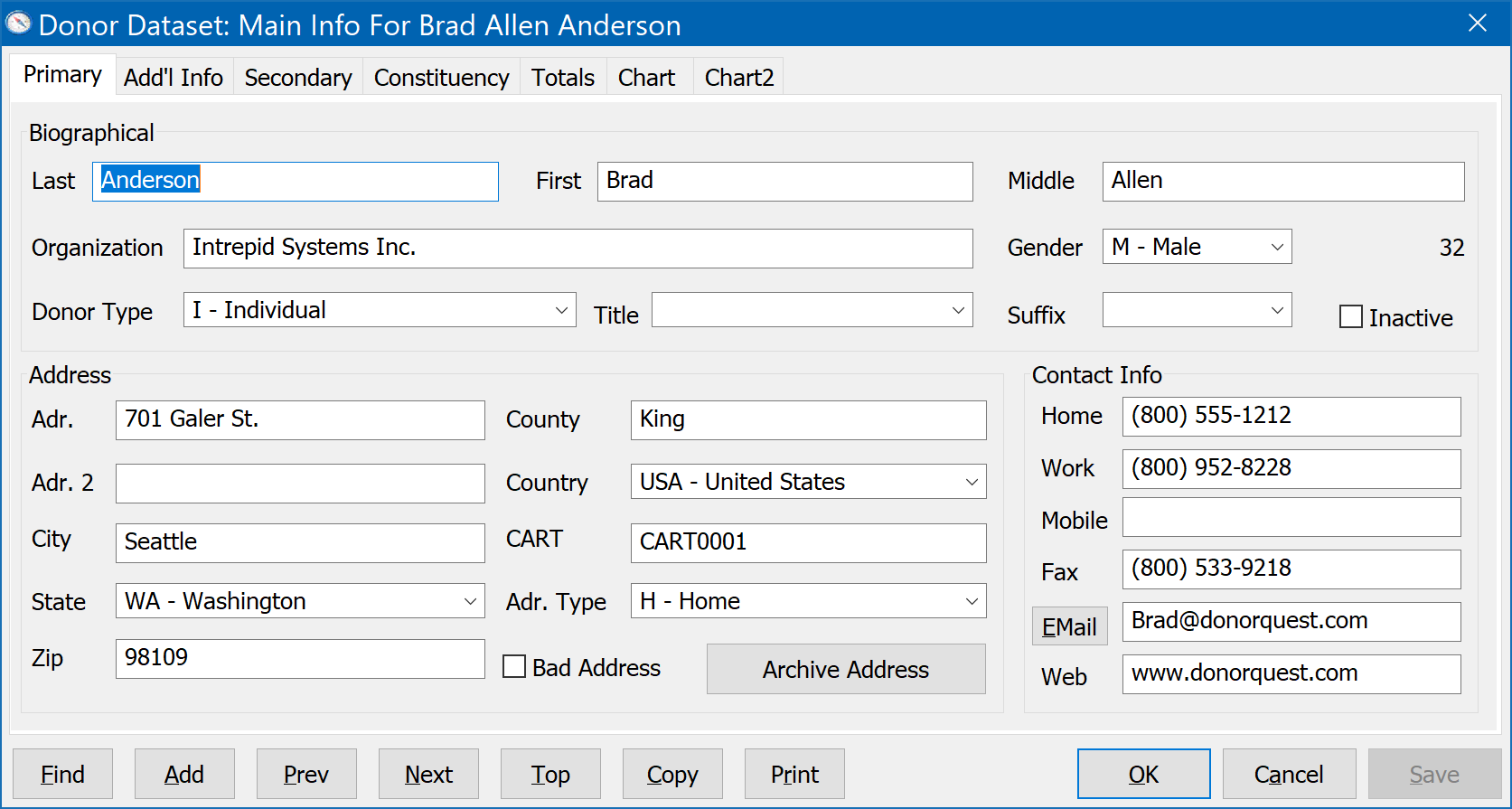 Main Information View For Brad Anderson