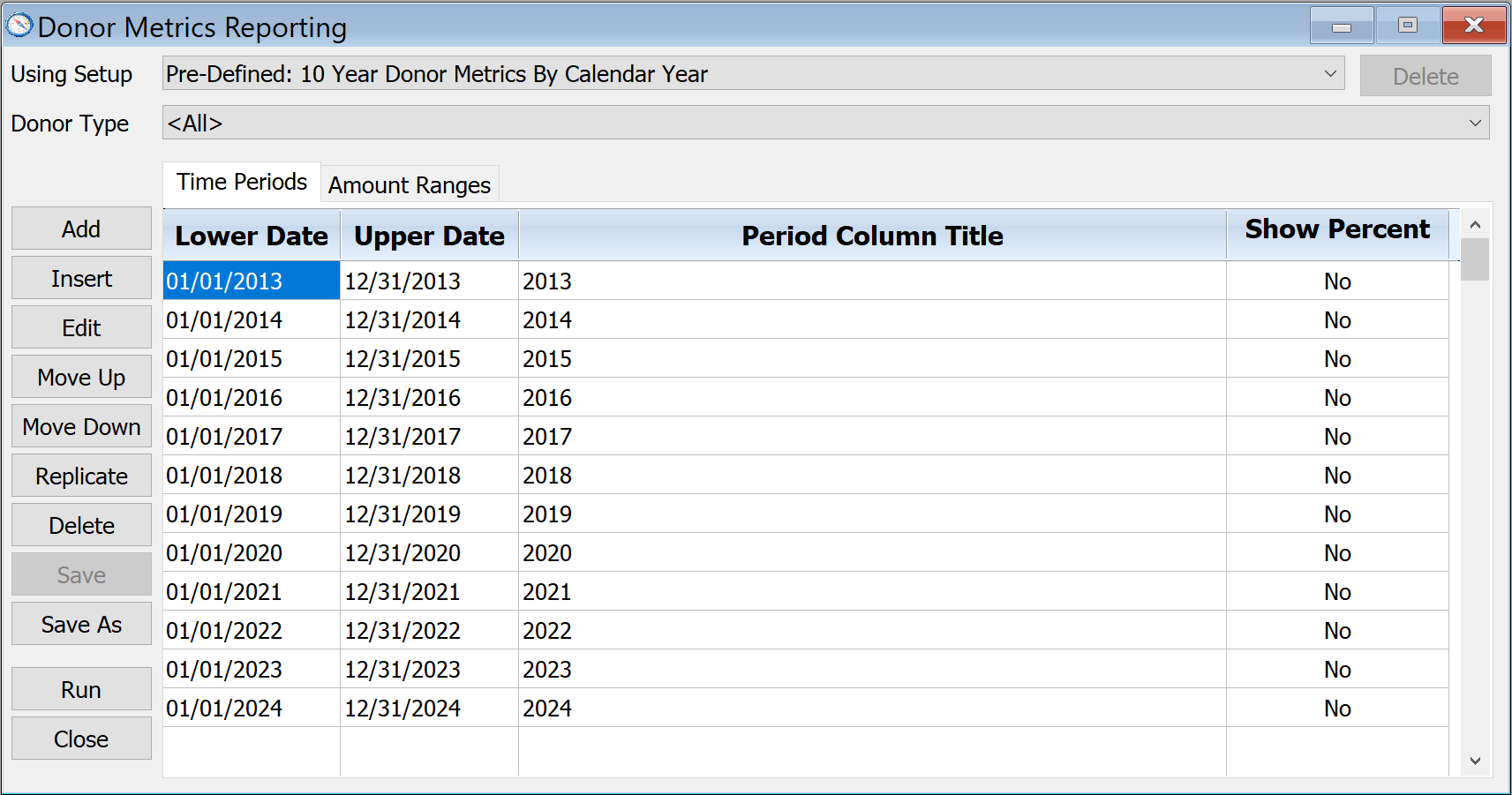 Donor Metrics Reporting - Main Interface