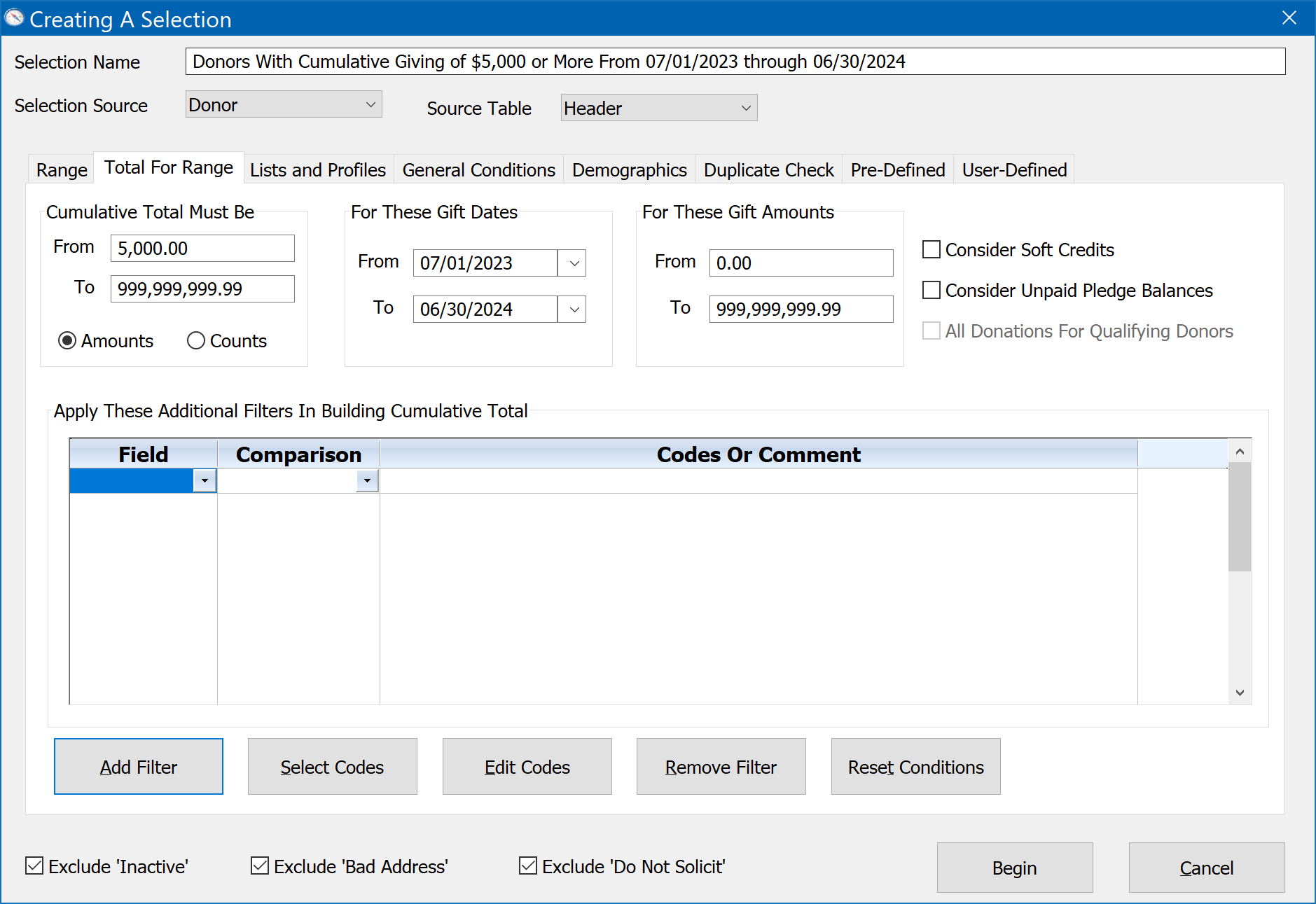 Creating A Selection - Total For Date Range