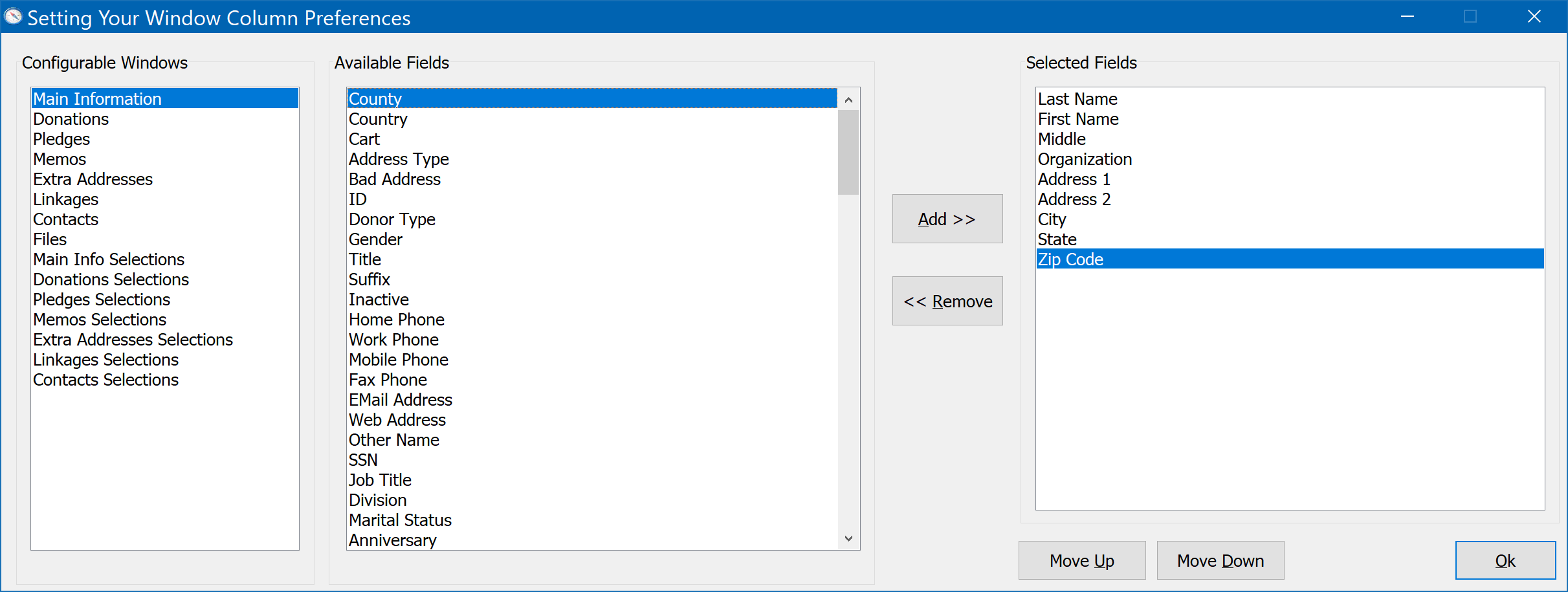 Setting Your Window Column Preferences