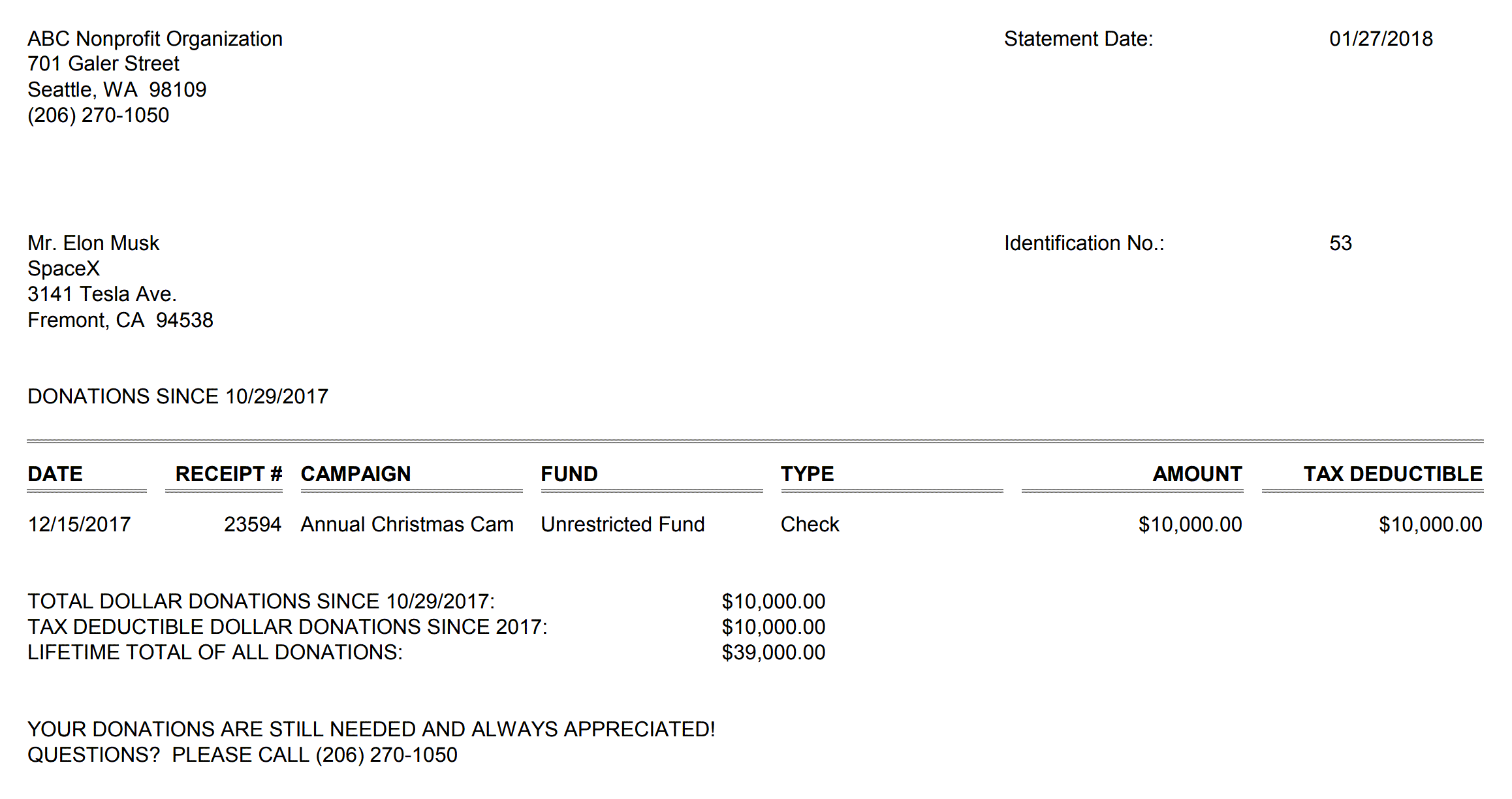 Header - Donation Receipts, Previous 90 Day's Donations Only