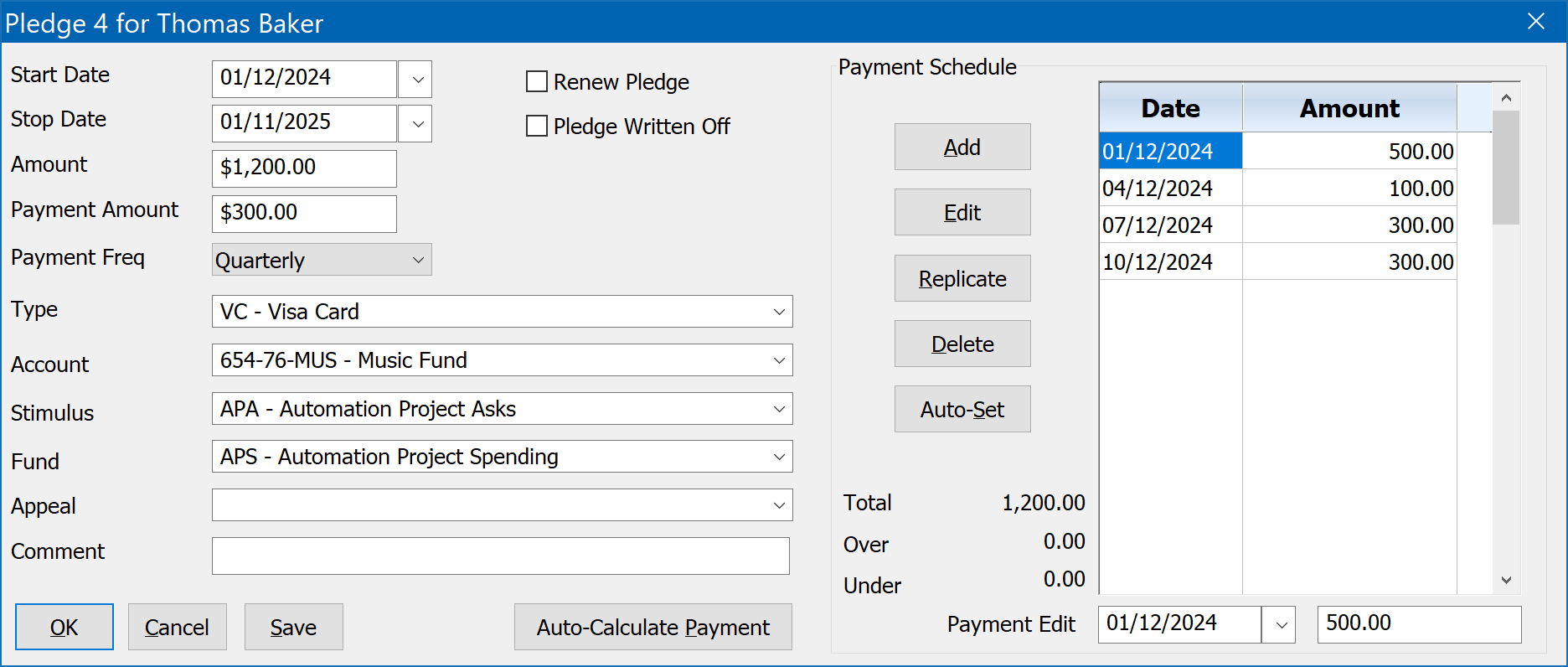 Support For Custom Pledge Scheduling